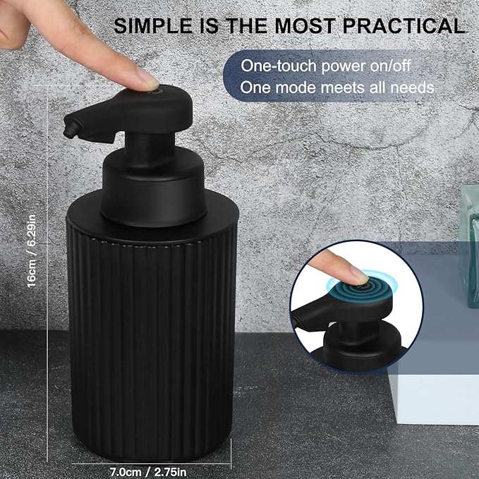 Automatic Soap Dispenser Foaming Touchless: 9oz Black Plastic - Rechargeable Electric Smart Auto Foam Soap Dispenser - Hand Dish Bathroom Kitchen