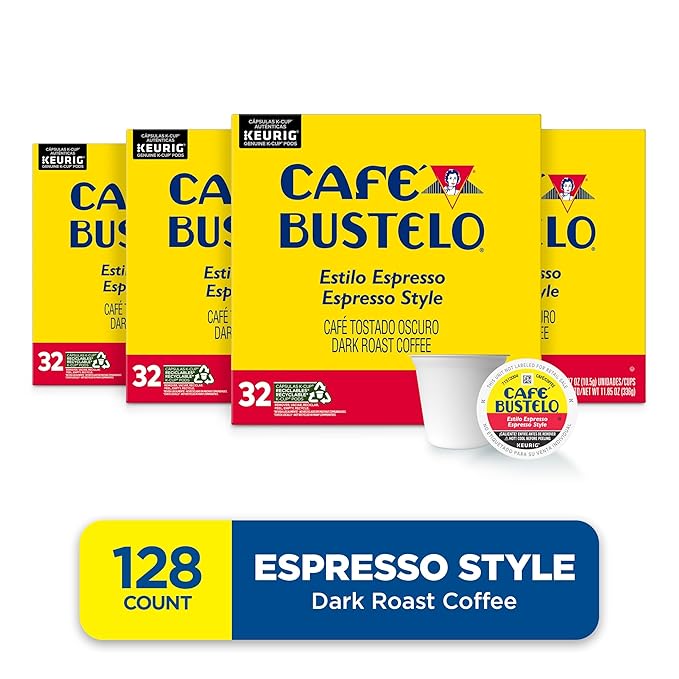Café Bustelo Espresso Style, Dark Roast Coffee, Keurig K-Cup Pods, 32 Count Boxes (Pack of 4)
