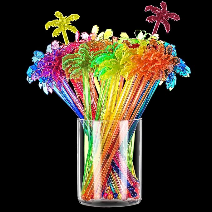 100 Pieces Swizzle Stick Cocktail Drinks Stirrers Disposable Plastic Stirring Sticks for Bar Juices Chocolate Milk Home Restaurant Party(Coconut Trees)