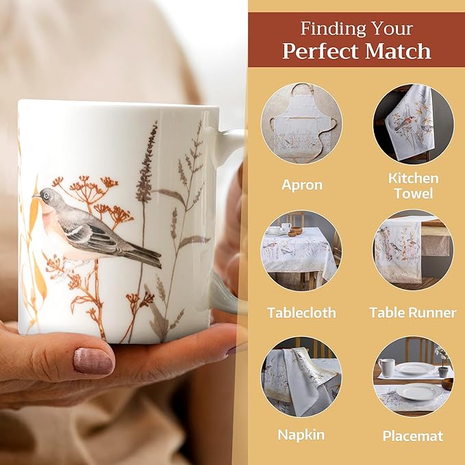 Maison d' Hermine Coffee Mug with Handles Fine Bone China Mugs Pack of Two Tea Cups for Hot Beverages Cappuccino Latte Home Restaurant Office Perfect for Gift (Meadow Florals, 15 Ounce)