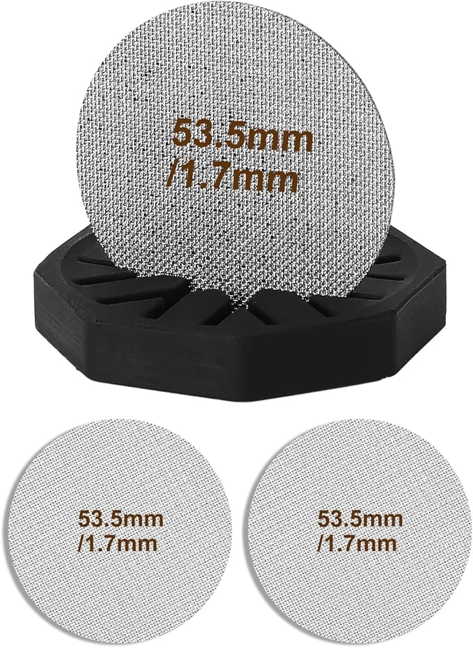 2 Pack 53.5mm Puck Screen & Food-Grade Silicone Puck Screen Holder - 1.7mm Thickness 150μm Mesh - Compatible with Espresso Machine 53.5mm Portafilter Basket