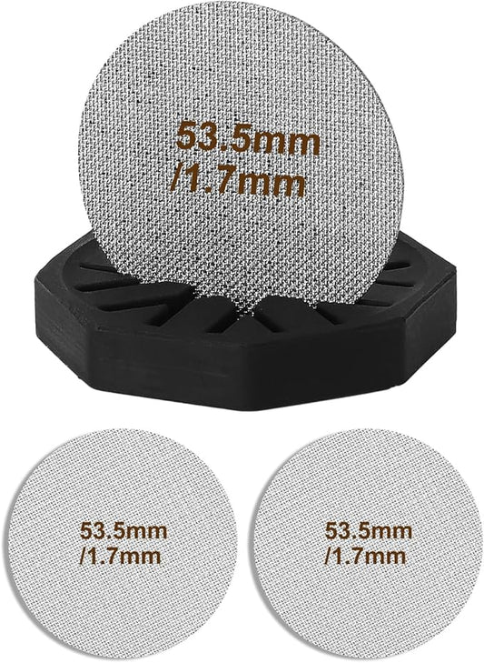 2 Pack 53.5mm Puck Screen & Food-Grade Silicone Puck Screen Holder - 1.7mm Thickness 150μm Mesh - Compatible with Espresso Machine 53.5mm Portafilter Basket