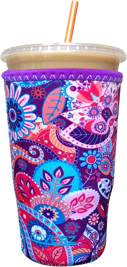 Koverz Iced Coffee Sleeve, Insulated Neoprene Cup Sleeve, Fits a 32 Oz. Coffee Cup, Washable and Reusable, Iced Coffee Accessories, Large Paisley