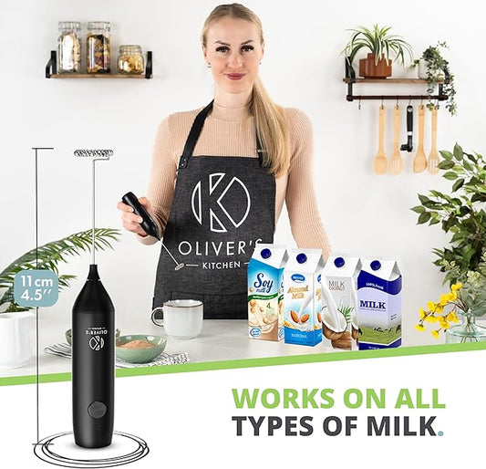 Oliver's Kitchen ® Handheld Milk Frother - Create Milky Foam For Coffee, Cappucino, Hot Chocalate And More in Seconds - USB-C Rechargeable