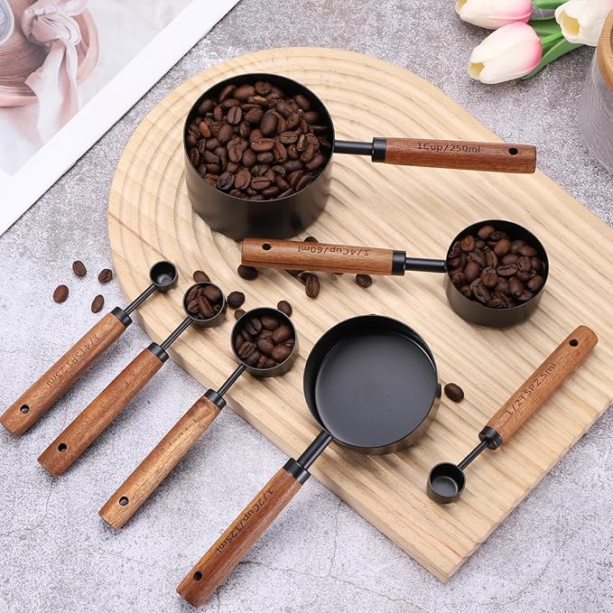 uxcell Measuring Spoon, 1.25ml Stainless Steel Coffee Scoop Spoon with with Wood Handle for Ground Coffee Tea Sugar Cooking Baking, Black