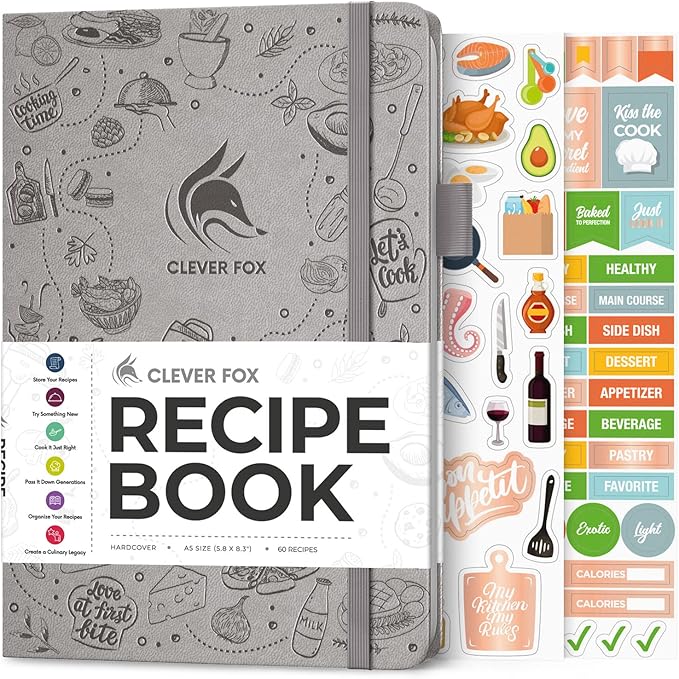 Clever Fox Recipe Book – Blank Family Cookbook – Empty Cooking Journal – Notebook Organizer to Write In Recipes – Medium, A5 (Gray)