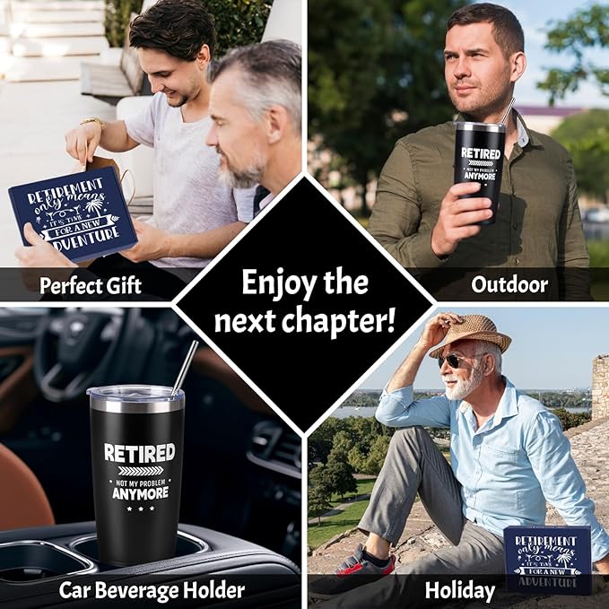 Retirement Gifts for Men 2026, 20 Oz Tumbler Best Retirement Gifts Basket, Happy Funny Retirements Gift for Dad, Grandpa, Coworker, Teachers, Boss, Friends, Retirees