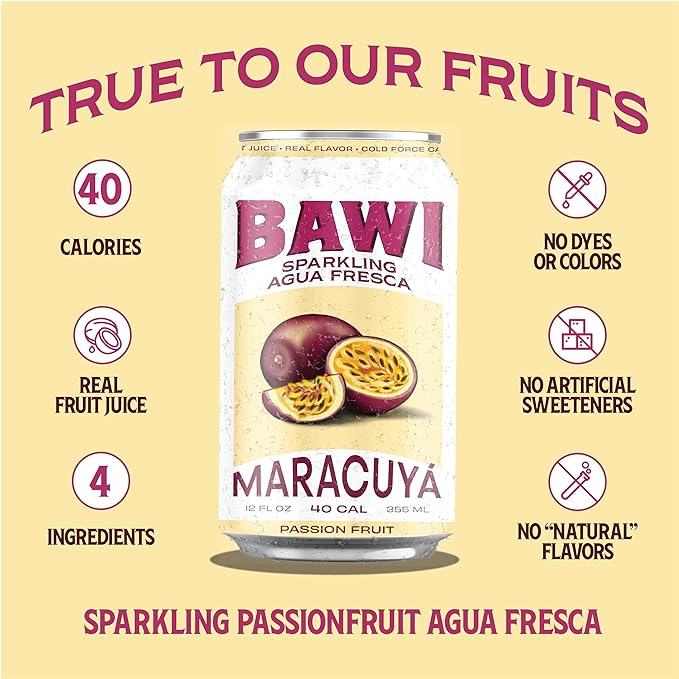 Bawi Agua Fresca Passion Fruit Flavored Sparkling Drink, 12 Fluid Ounces (Pack Of 12)
