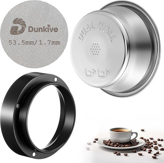 54mm Dual Wall Filter Basket, 53.3mm Puck Screen & 54mm Espresso Dosing Funnel Compatible with Breville BES860XL/11.41 Barista Express, Stainless Steel Portafilter Basket & Lower Shower Screen