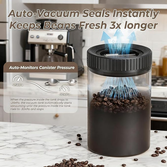 Vacuum Coffee Canister, 1.6L Airtight Food Storage Container, Automatic Stainless Steel Coffee Canister, Food Storage Containers - Coffee Containers