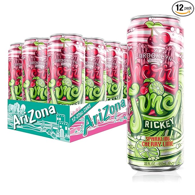AriZona Cherry Lime Rickey Soda, A Brooklyn Original Sparkling Drink - Big Can, 22 Fl Oz (Pack of 12)