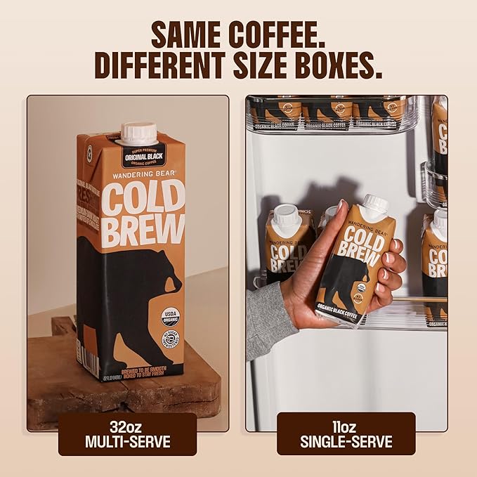 Wandering Bear Decaf Cold Brew Coffee On Tap, Iced Coffee Drink - Bold, Smooth, No Sugar Added, Shelf-Stable, Ready to Drink, Gluten Free & Vegan Decaf - 16 Servings of 6fl.oz - 96fl.oz