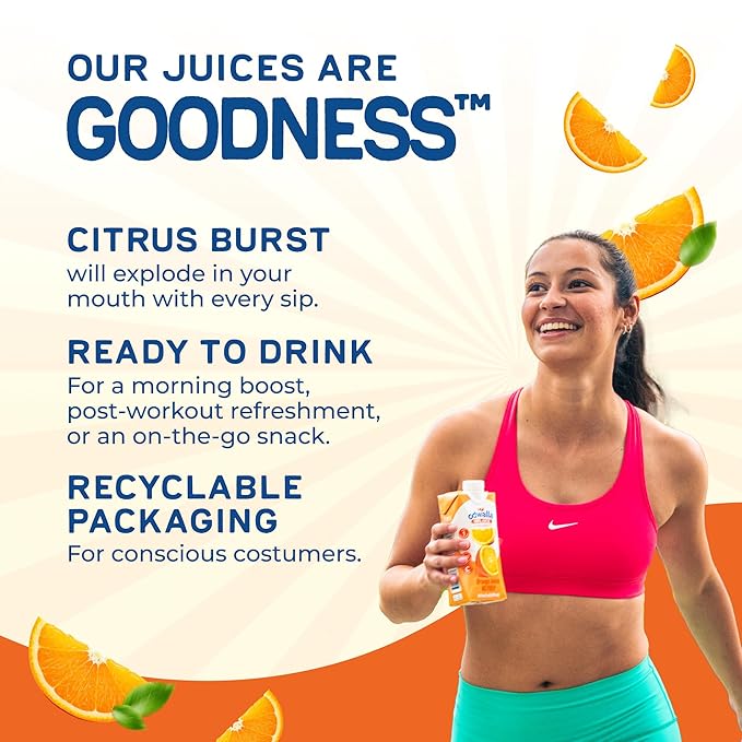 Odwalla Orange Juice, No Pulp - 100% Pure Orange Juice, Pulp Free - Vitamin C - No Added Sugar, No Artificial Ingredients, No Preservatives - 16 fl oz of OJ (12 Pack)