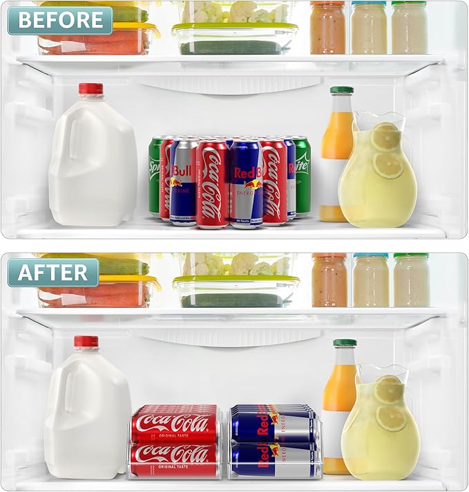 Sorbus Skinny Soda Can Organizer for Refrigerator - Stackable Slim Can Holder Dispenser with Lid for Fridge, Pantry, Freezer - BPA-Free, Clear Design, Drink Organizer for Fridge (4-Pack)