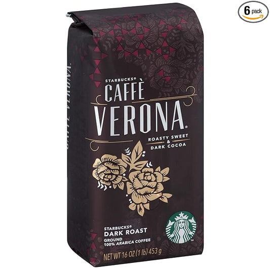 Starbucks Caffè Verona Ground Coffee, Caffé Verona, 16 oz, Pack of 6