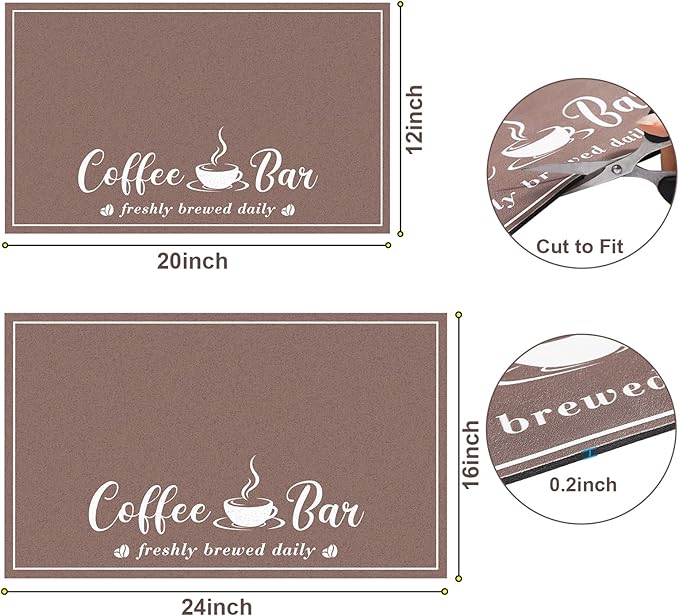 Absorbent Coffee Mat, Fashion Dish Drying Mat for Kitchen Counter Coffee Bar Accessories Espresso Machine Dish Rack 16" x 24" Brown