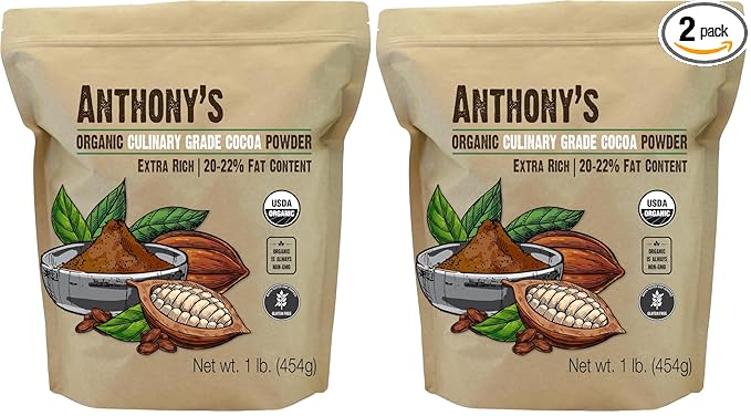 Anthony's Organic Culinary Grade Cocoa Powder, 1 lb, Dutch Processed Baking Cocoa, Gluten Free, Non GMO, Keto Friendly (Pack of 2)