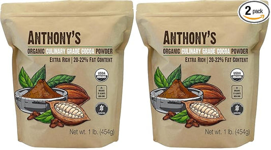 Anthony's Organic Culinary Grade Cocoa Powder, 1 lb, Dutch Processed Baking Cocoa, Gluten Free, Non GMO, Keto Friendly (Pack of 2)