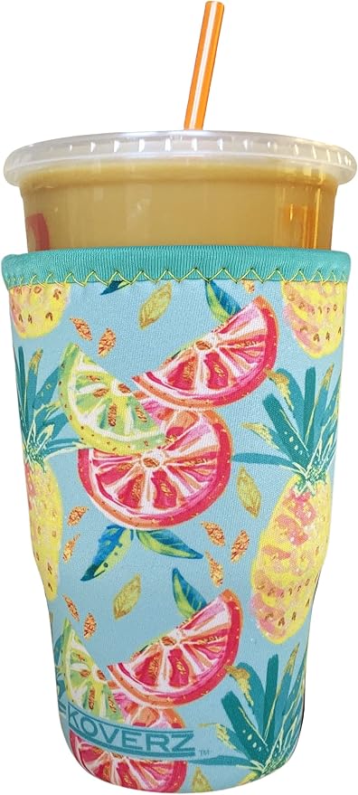 Koverz Iced Coffee Sleeve, Insulated Neoprene Cup Sleeve, Fits a 32 Oz. Coffee Cup, Washable and Reusable, Iced Coffee Accessories, Large Pineapples