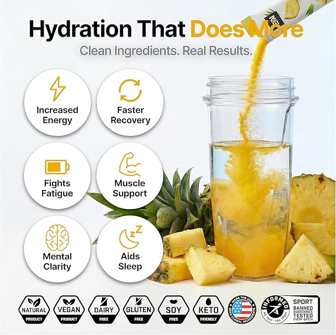 Engineered Nutrition Sugar-Free Electrolyte Powder Packets - Pineapple Flavor - Keto Hydration Packets w/Magnesium, Potassium & Sodium - Zero Calorie, Vegan, Non-GMO, Gluten-Free - 18 Single Servings
