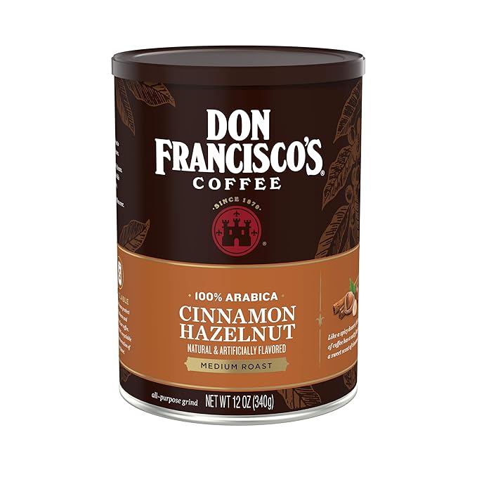Don Francisco's Cinnamon Hazelnut Ground Flavored Coffee: Rich, Aromatic 100% Arabica Blend - Medium Roast for a Delightful Morning Brew (12 oz Can)