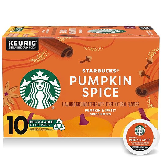 Starbucks K-Cup Coffee Pods—Pumpkin Spice Flavored Coffee—100% Arabica—Naturally Flavored—1 box (10 pods)