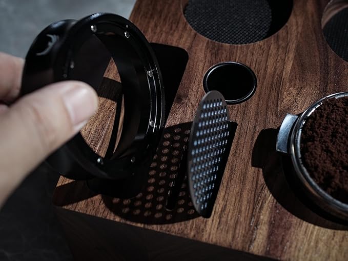 Walnut Espresso Tamping Station 54mm for Breville Machines Espresso Accessories Organizer Tamper Distributor Portafilter Holder and Multi Accessory Storage