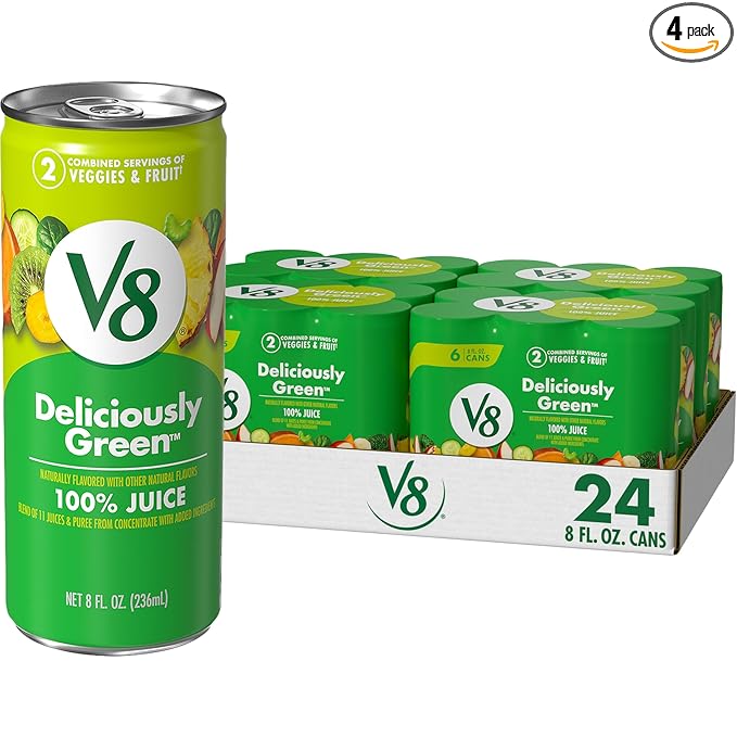 V8 Deliciously Green 100% Fruit and Vegetable Juice, 8 fl oz Can (24 Pack)