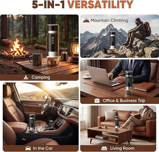 Portable Espresso Machine with Removable Battery, 20-Bar Mini Travel Coffee Maker, USB-C Self-Heating, 3-in-1 for Ground, Capsules & Pods (NS/DG), Car/Office/Home Use, 6.8-oz Compact Espresso Maker
