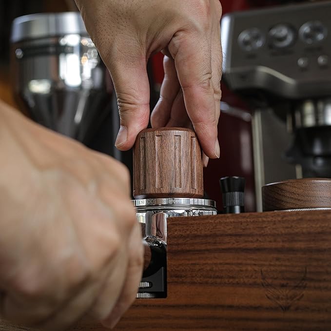 Echo Tamper 54mm with Click Feedback 30lb Walnut Calibrated Espresso Tamper Tool 53.35mm for Breville Portafilter Includes Gift Box + 20lb Replacement Spring