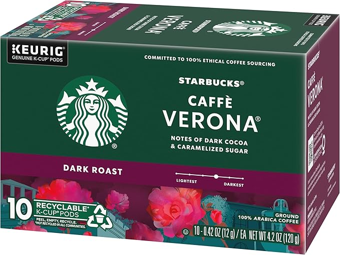 Starbucks Caffe Verona Coffee K-Cup Pods, Dark Roast Arabica Coffee, 20 Count (Pack of 2 Boxes)