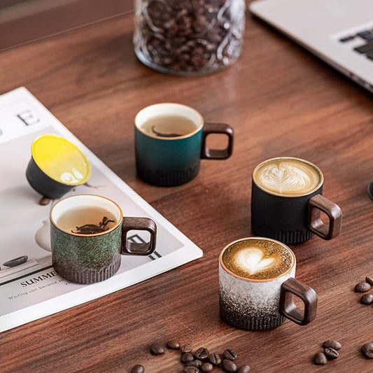 Zurucily Espresso Cups Set of 2, 2 oz Ceramic Espresso Cups, Demitasse Cups for Tea or Coffee (Gray)