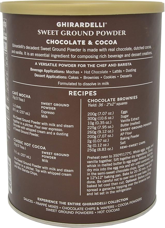 Ghirardelli Chocolate Company Sweet Ground Chocolate & Cocoa Gourmet Powder 3 lbs with Ghirardelli Stamped Barista Spoon