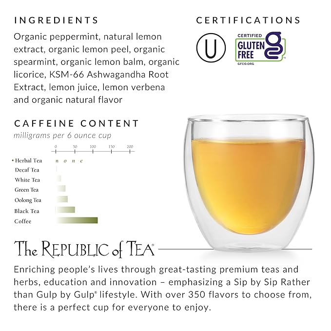 The Republic of Tea — Stress Less WinterMint, Quiet the Mind Herb Tea, 36 Tea Bags, Caffeine-Free