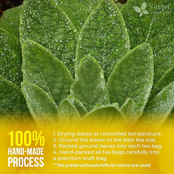 FreshDrinkUS, Premium 40 Mullein Leaf Tea For Lungs, Great Lung Detox For Smokers, Handmade, 100% Natural & Pure, No Sugar, No Caffeine, No Gluten, Vegan