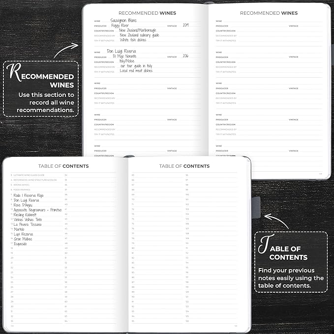 Clever Fox Wine Journal for Wine Tasting – Guided Diary & Log Book with Tasting Instructions, Aroma Wheel, Food Pairing & Glass Guide – 132 Entries, Hardcover, A5 Size (Silver Black)