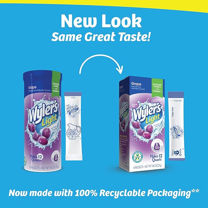 Wyler's Light Pitcher Packs, Water Drink Mix,Grape,6 Pitcher Packets (Pack of 2)