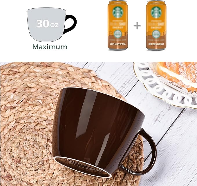 30oz Oversized Coffee Mug Porcelain Bowl Soup Cup with Handle to Take A Break with Favorite Coffee Tea or Soup, Embellished with Handmade Color Glaze for Whatever Cold or Hot Drink, Chocolate (Brown)