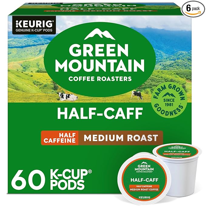 Green Mountain Coffee Roasters Half Caff, Keurig Single Serve K-Cup Pods, Medium Roast Coffee, 60 Count, (6 Packs of 10)