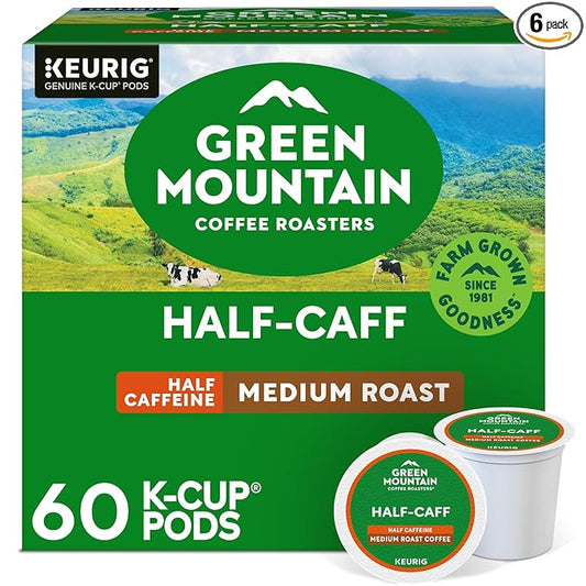 Green Mountain Coffee Roasters Half Caff, Keurig Single Serve K-Cup Pods, Medium Roast Coffee, 60 Count, (6 Packs of 10)