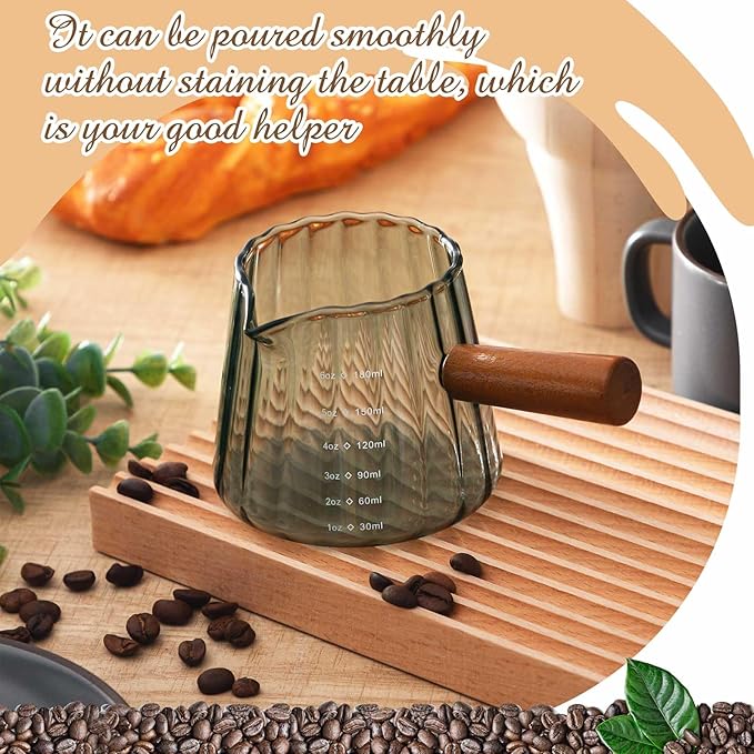2 Pcs Espresso Shot Glass with Handle, 6 oz/180 ml Espresso Cup with Single V-shaped Mouth, Measuring Cup for Milk Tea Coffee Bar Accessories (Gray)