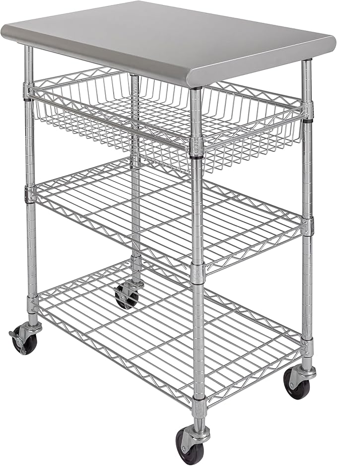 Seville Classics Commercial Work Table Island Utility Cart Prep Station, for Restaurant, Kitchen, Warehouse, Garage, Hotel, Home, Stainless-Steel Top NSF , 30" W x 20" D