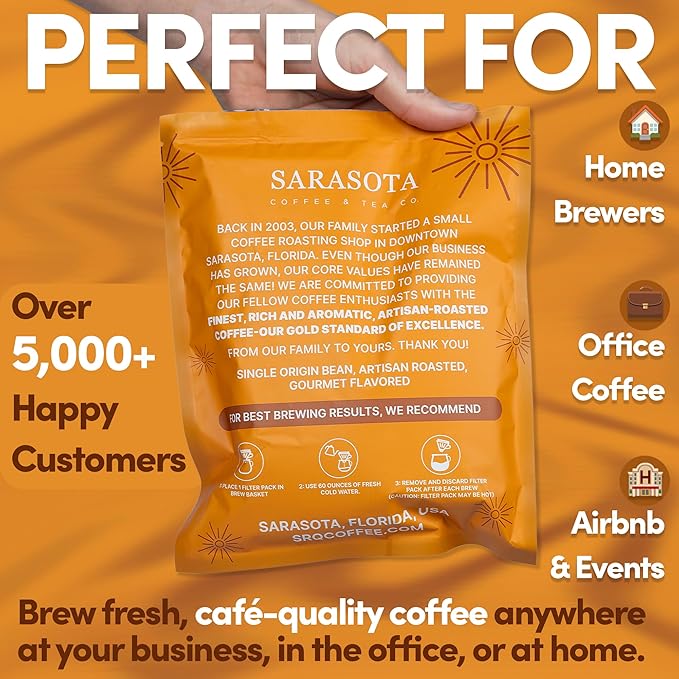 Ground Flavored Coffee In Filter Packs | Medium Roast Low Acid Mold Free Pouches | Bulk Packets | Roasted Butter Pecan Crunch | Gourmet Individual Premeasured Coffee Bags for 10-12 Cup Drip Maker
