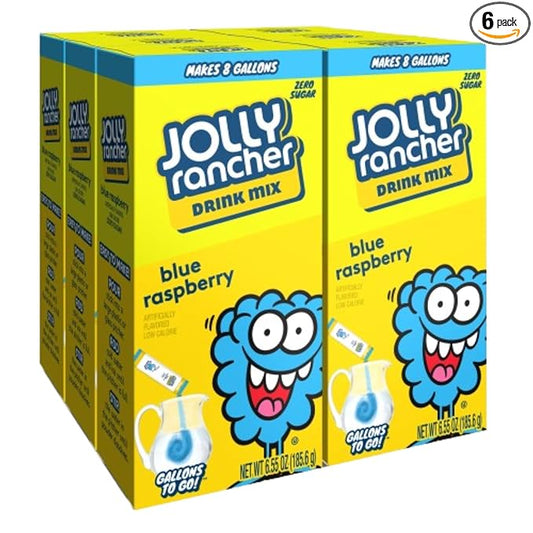 JOLLY RANCHER Gallons To Go Powdered Drink Mix, 8-Count Box (6 Pack) – Blue Raspberry – Low Calorie and Zero Sugar Drink Mix, Each Stick Makes 1 Gallon-Sized Pitcher