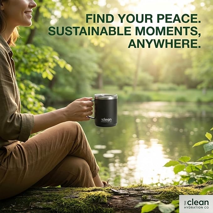 Coffee Mug Travel Mug Insulated 12 Oz | Ceramic Lined Travel Cup with Lid | Reusable Office Mug Double Wall Vacuum Eco-Friendly BPA-Free (Black)