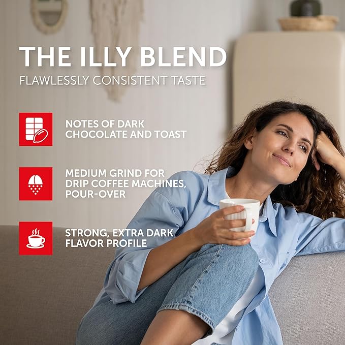 illy Ground Drip Coffee, Forte Dark Roast, 100% Arabica, Premium Italian Coffee, Pre-Ground for Drip Brewers, 8.8oz, 6 Pack