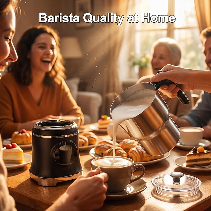 7-IN-1 Milk Frother, 20.3 OZ Milk Frother and Steamer with Temperature Control Stainless Steel Electric Milk Frother Dishwasher Safe Hot and Cold Foam for Latte Hot Chocolate Cocoa (Black)
