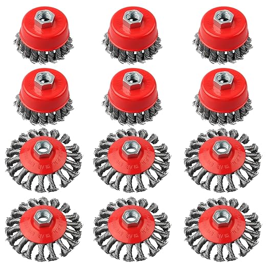 12 Pack Wire Brushes - 4 Inch Angle Grinder Wire Wheel, 5/8 Inch Threaded Arbor, 0.02 Inch Carbon Steel