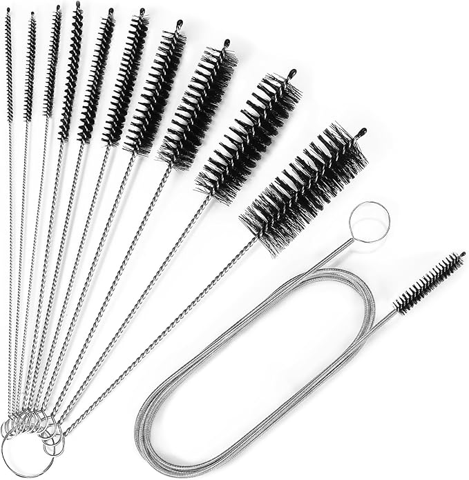 Cleaning Brushes Set, 10 Pieces 8 Inch Nylon Tube Brush + 60 Inch Flexible Long Drain Brush, Hose Pipe Brush, Suitable for Home Kitchen, Bathroom, Fish Tank, Water Pump Accessories (Black)
