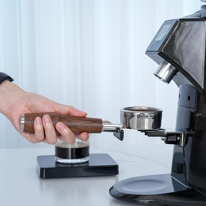 KNODOS 58mm Bottomless Portafilter Compatible with Breville Dual Boiler, Oracle, Oracle Jet Espresso Machines Walnut Handle 2 Ears 18-21g Double Shot Filter Basket Included
